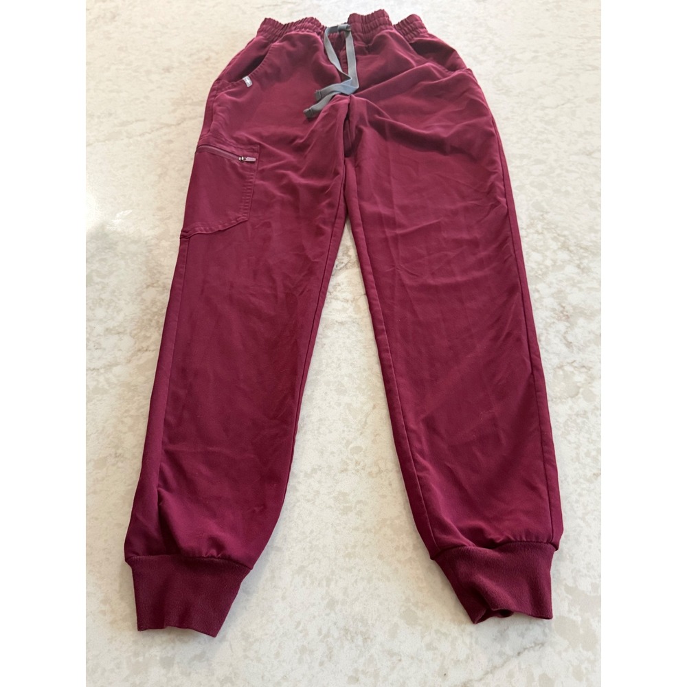 FIGS W20SW2028 Burgundy FIONx Jogger Scrub Pants XXS Maroon Yoga Waist PO 1898